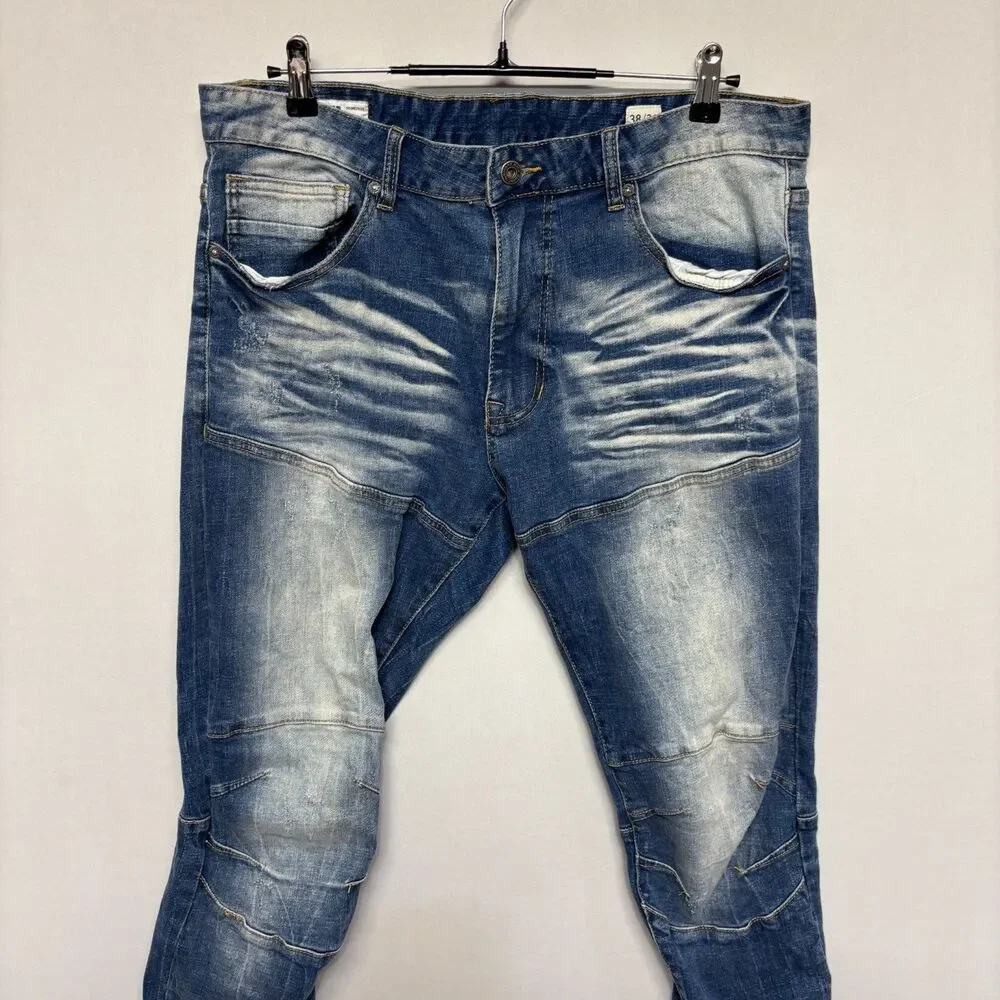 Smoke Rise Men Slim Distressed Jeans Size 38x32 Blue Denim C132 -27